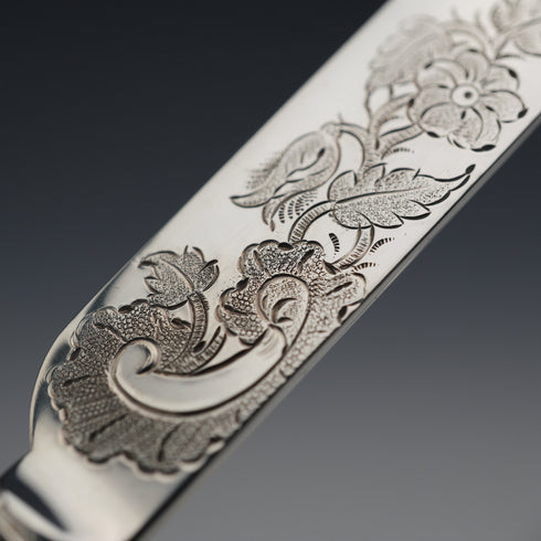 Circa 1838 English Antique Sterling Silver & Mother-of-Pearl Christening Cutlery Set in Case by Samuel Harwood