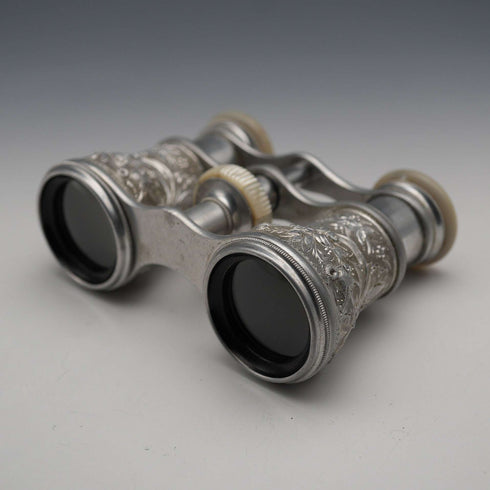 French Antique Silver-tone Floral Bird Motif Opera Glasses Binoculars Lemaire Paris