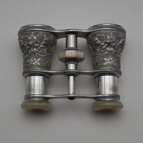 French Antique Silver-tone Floral Bird Motif Opera Glasses Binoculars Lemaire Paris