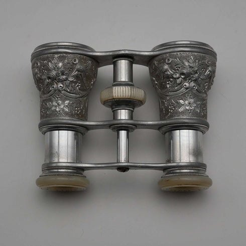 French Antique Silver-tone Floral Bird Motif Opera Glasses Binoculars Lemaire Paris