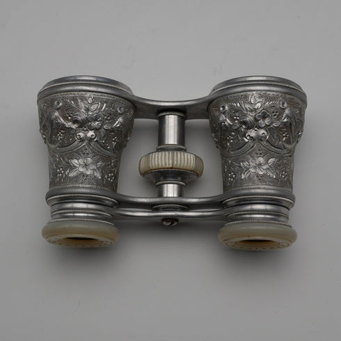 French Antique Silver-tone Floral Bird Motif Opera Glasses Binoculars Lemaire Paris
