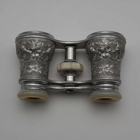 French Antique Silver-tone Floral Bird Motif Opera Glasses Binoculars Lemaire Paris