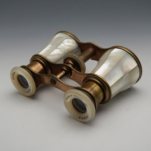French Antique Mother-of-Pearl Decorated Opera Glasses Binoculars with Case Verdi Paris