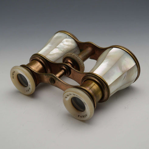 French Antique Mother-of-Pearl Decorated Opera Glasses Binoculars with Case Verdi Paris