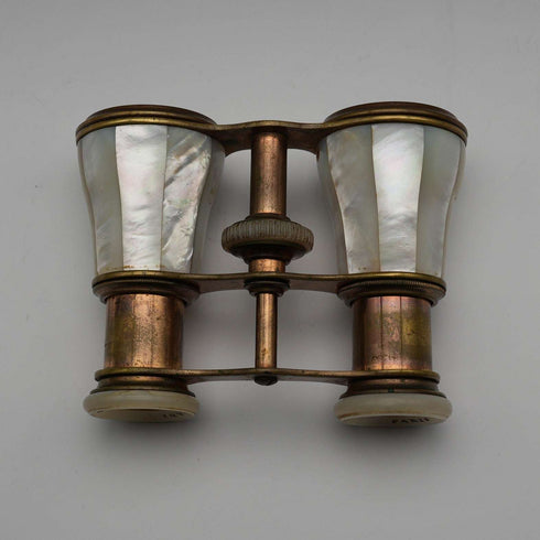 French Antique Mother-of-Pearl Decorated Opera Glasses Binoculars with Case Verdi Paris
