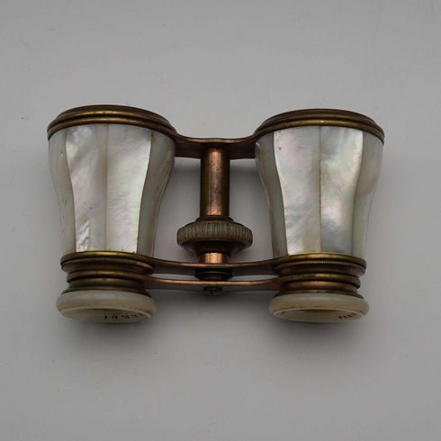 French Antique Mother-of-Pearl Decorated Opera Glasses Binoculars with Case Verdi Paris