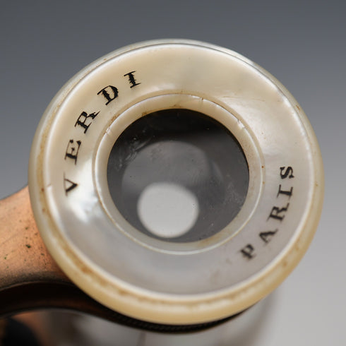 French Antique Mother-of-Pearl Decorated Opera Glasses Binoculars with Case Verdi Paris