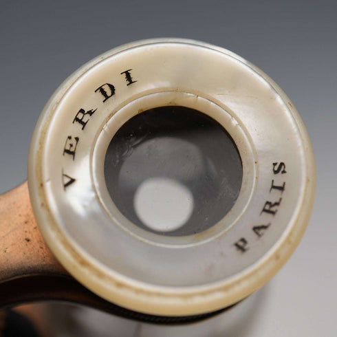 French Antique Mother-of-Pearl Decorated Opera Glasses Binoculars with Case Verdi Paris