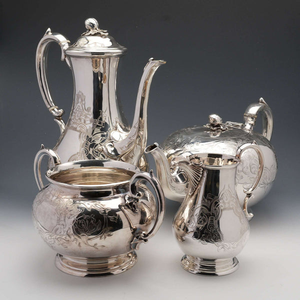 Circa 1900 British Antique Silver Plated Tea and Coffee Set by Martin & Hall