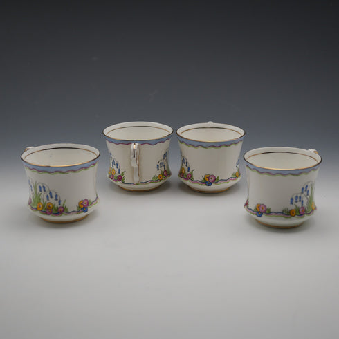 UK Vintage Carlton China Coffee Pot, Cream Jug, and 4 Demitasse Cups & Saucers