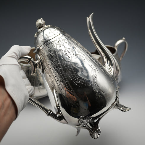 Late 19th Century English Antique Silver Plated Coffee Set by B. Grayson & Son