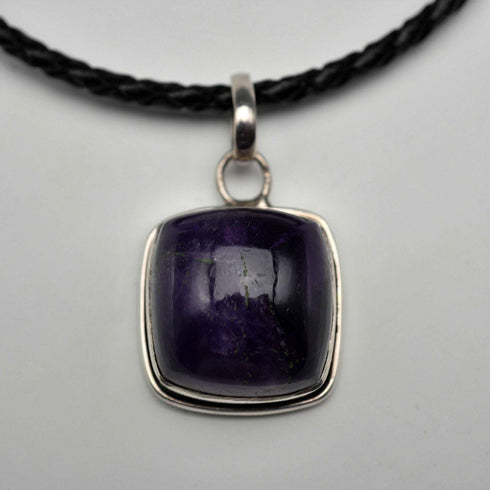 Vintage Sterling Silver Amethyst Pendant with Leather and Sterling Silver Chain