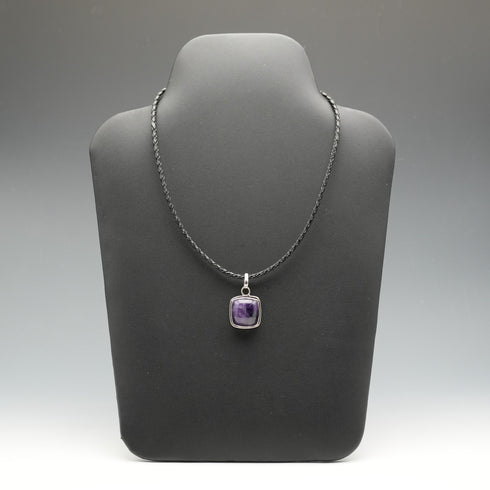 Vintage Sterling Silver Amethyst Pendant with Leather and Sterling Silver Chain