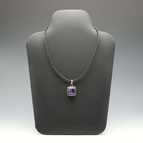 Vintage Sterling Silver Amethyst Pendant with Leather and Sterling Silver Chain