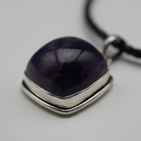 Vintage Sterling Silver Amethyst Pendant with Leather and Sterling Silver Chain