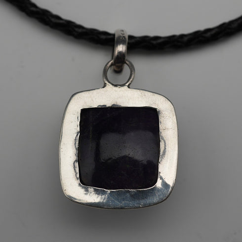 Vintage Sterling Silver Amethyst Pendant with Leather and Sterling Silver Chain