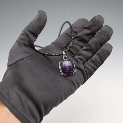 Vintage Sterling Silver Amethyst Pendant with Leather and Sterling Silver Chain