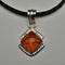 Vintage Sterling Silver Amber Pendant with Leather & Sterling Silver Chain