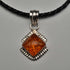 Vintage Sterling Silver Amber Pendant with Leather & Sterling Silver Chain