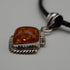 Vintage Sterling Silver Amber Pendant with Leather & Sterling Silver Chain