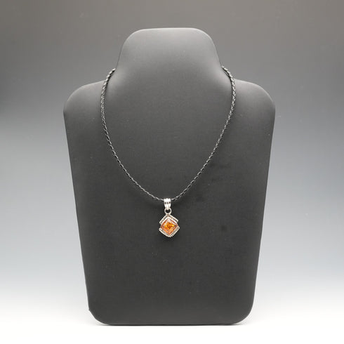 Vintage Sterling Silver Amber Pendant with Leather & Sterling Silver Chain