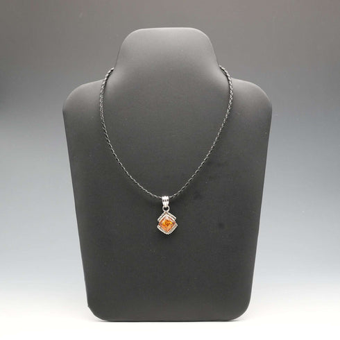 Vintage Sterling Silver Amber Pendant with Leather & Sterling Silver Chain
