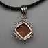 Vintage Sterling Silver Amber Pendant with Leather & Sterling Silver Chain