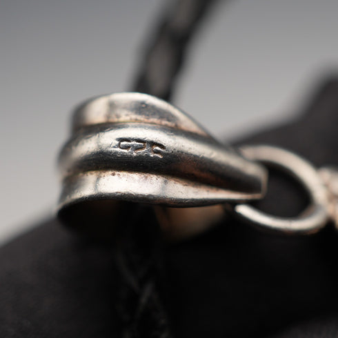 Vintage Sterling Silver Amber Pendant with Leather & Sterling Silver Chain
