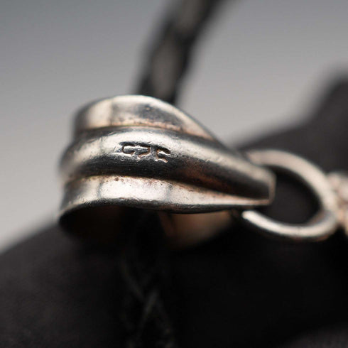 Vintage Sterling Silver Amber Pendant with Leather & Sterling Silver Chain