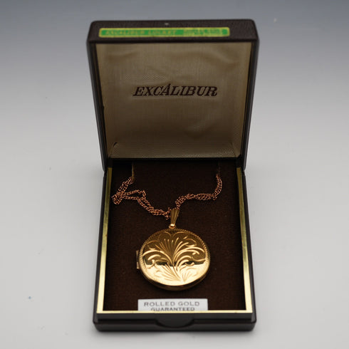 British Vintage Rolled Gold Locket Pendant, Excalibur