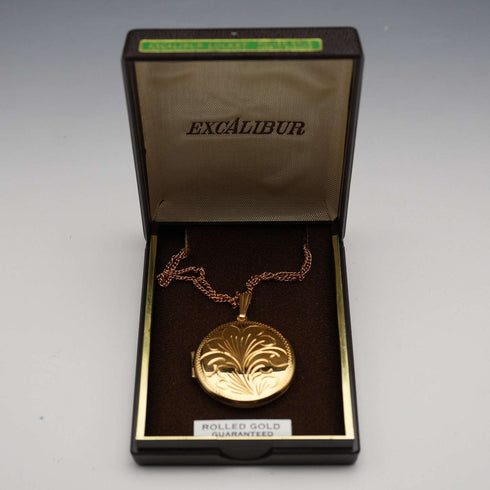 British Vintage Rolled Gold Locket Pendant, Excalibur