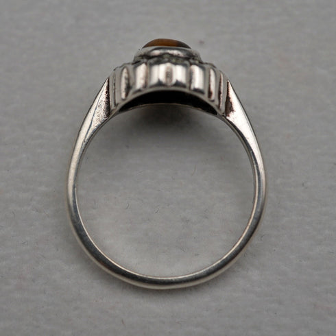 Vintage Tiger's Eye & Marcasite Sterling Silver Ring (US size 7)