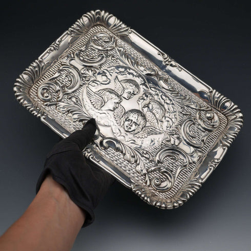 1905 British Antique Sterling Silver Dressing Table Tray 162g Joseph & Richard Griffin