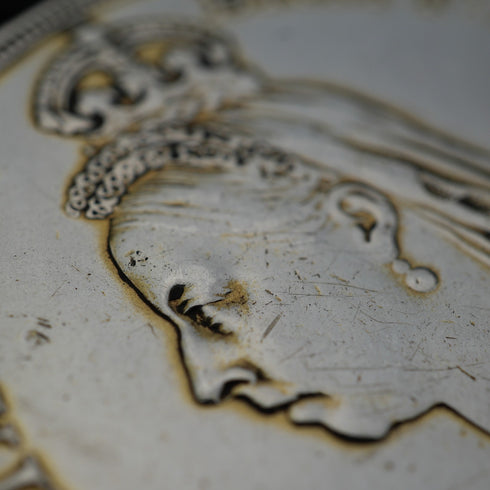British Antique 1889 Crown Silver Coin Jubilee Head/St. George Slaying the Dragon 28g