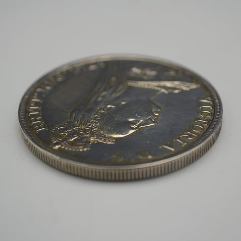 British Antique 1889 Crown Silver Coin Jubilee Head/St. George Slaying the Dragon 28g