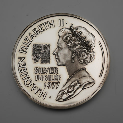 1977 United Kingdom Queen Elizabeth II Silver Jubilee Commemorative Silver Coin 45g Birmingham Mint with Case