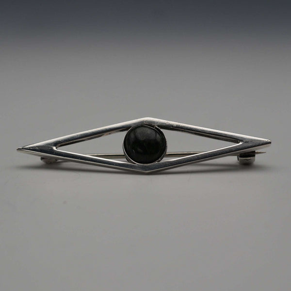 British Vintage Sterling Silver Green Stone Brooch by Hjaltasteyn Ltd
