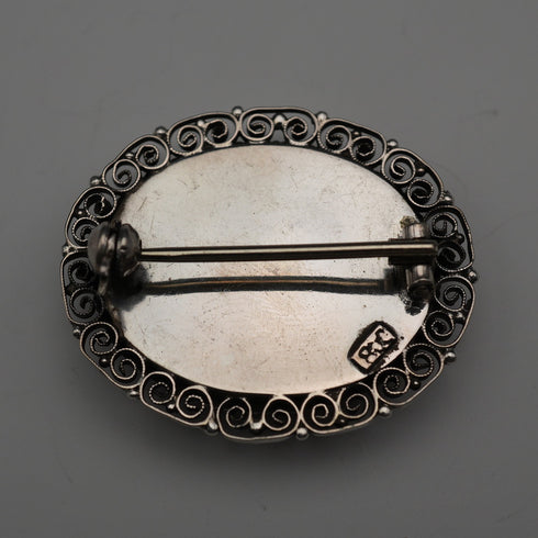 Vintage 800 Silver Micromosaic Floral Brooch