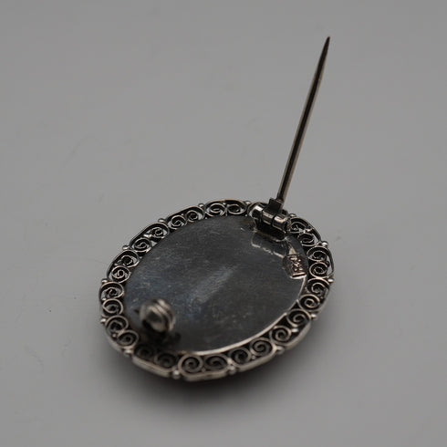 Vintage 800 Silver Micromosaic Floral Brooch