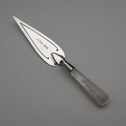 1921 British Antique Mother-of-Pearl Handle Sterling Silver Blade Bookmark Adie&Lovekin