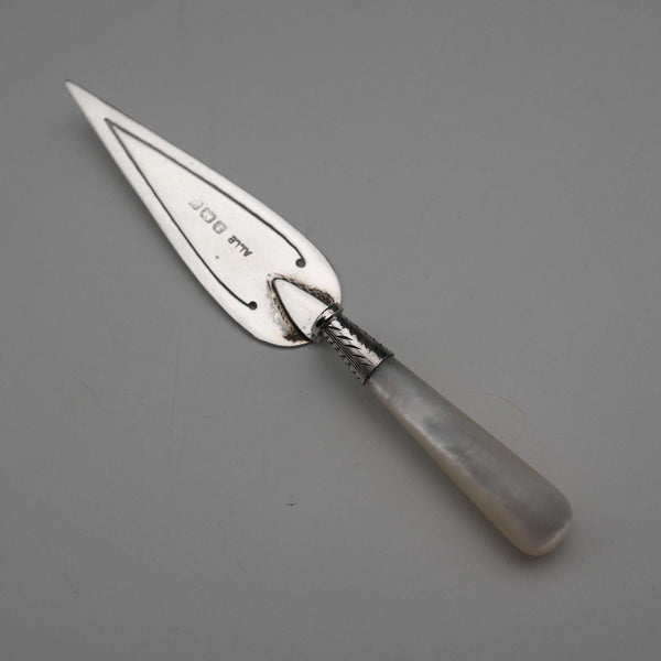 1921 British Antique Mother-of-Pearl Handle Sterling Silver Blade Bookmark Adie&Lovekin