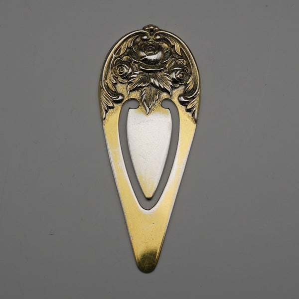 1940s US Vintage Floral Decoration Sterling Silver & Gold Plated Bookmark S. Kirk and Son