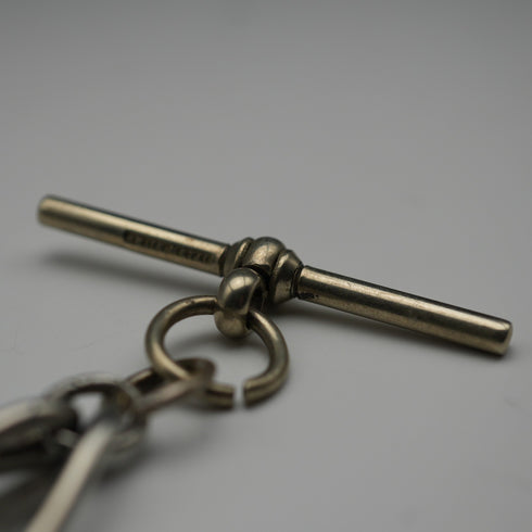 Antique Silver Plated Trombone Albert Chain with 1 Franc Coin Fob