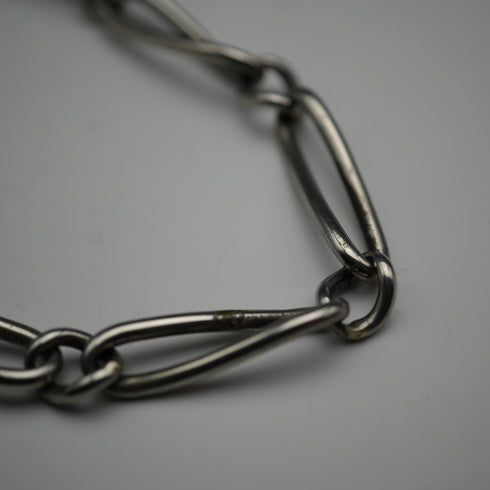 Antique Silver Plated Trombone Albert Chain with 1 Franc Coin Fob