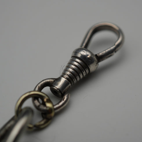 Antique Silver Plated Trombone Albert Chain with 1 Franc Coin Fob