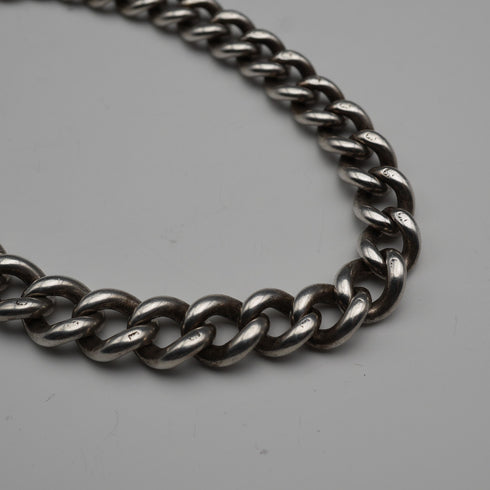 1895 Antique British Sterling Silver Albert Chain 62g with Sterling Silver Bull Charm Fob