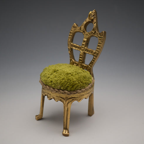 1920s Antique Brass Chair-Shaped Pocket Watch Holder with Green Velour Seat