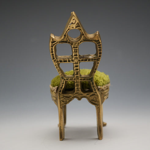 1920s Antique Brass Chair-Shaped Pocket Watch Holder with Green Velour Seat