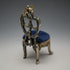 1920s Antique Brass Chair-Shaped Pocket Watch Holder with Navy Velour Seat