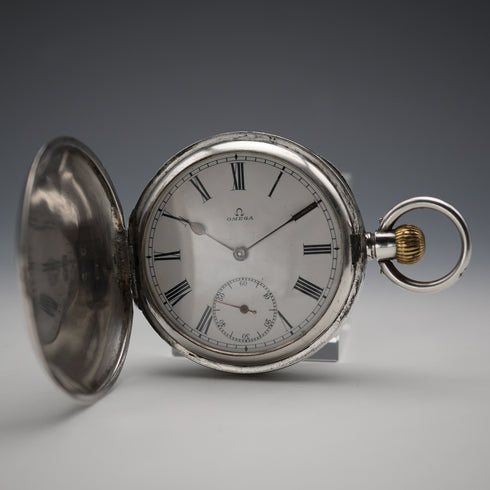 Circa 1907 Antique Omega Pocket Watch 935 Silver Hunter Case Good Working Condition
